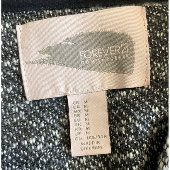 Forever 21 Womens Size Medium Black & White Tweed Full Zip Jacket Blazer - Picture 8 of 9